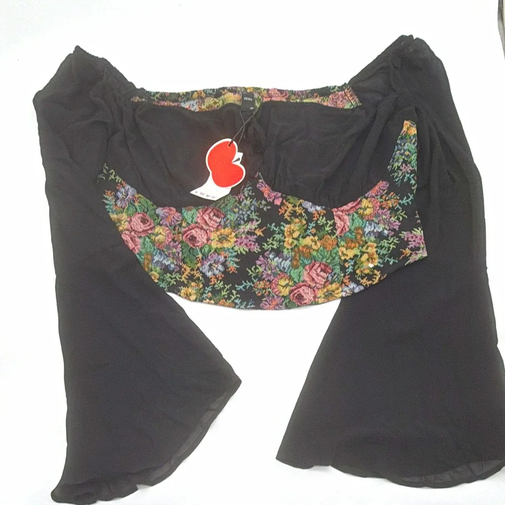 Dark Floral Tapestry Black Floral Chiffon Cropped Renfest Whimsygoth Boho Sexy